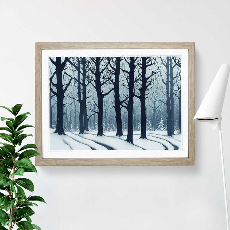 Impressive Winter Forest 1 Piece Single Picture Frame Wall Art, 25cm H x 34cm W x 2cm D, Oak