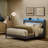Upholstered Bed Frame with LED Lights & Charging Station, Wingback Headboard-118619720
