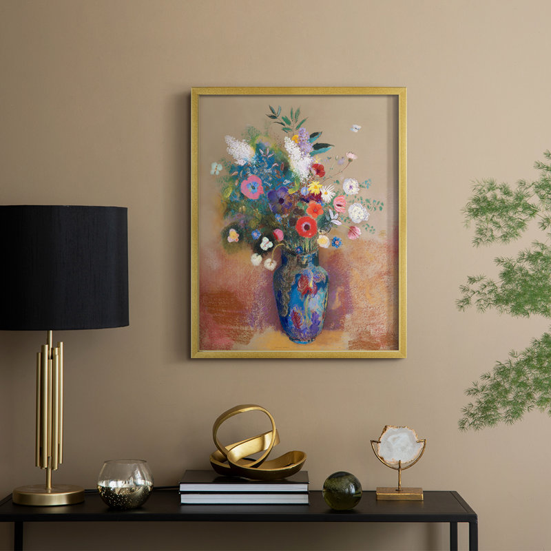 Bouquet de fleurs, reproduction encadrée - bois massif, H 15 po x l 12 po, Doré