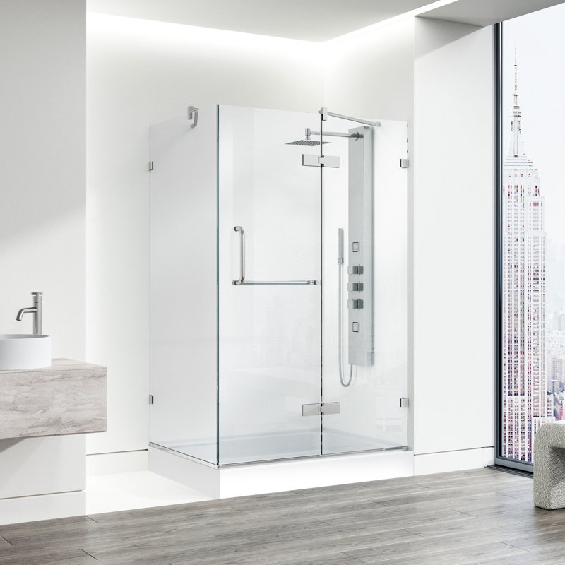 Cabine de douche à charnière sans cadre avec verre transparent 3/8 et base Monteray l 40 po x P 32 po x H 79 po