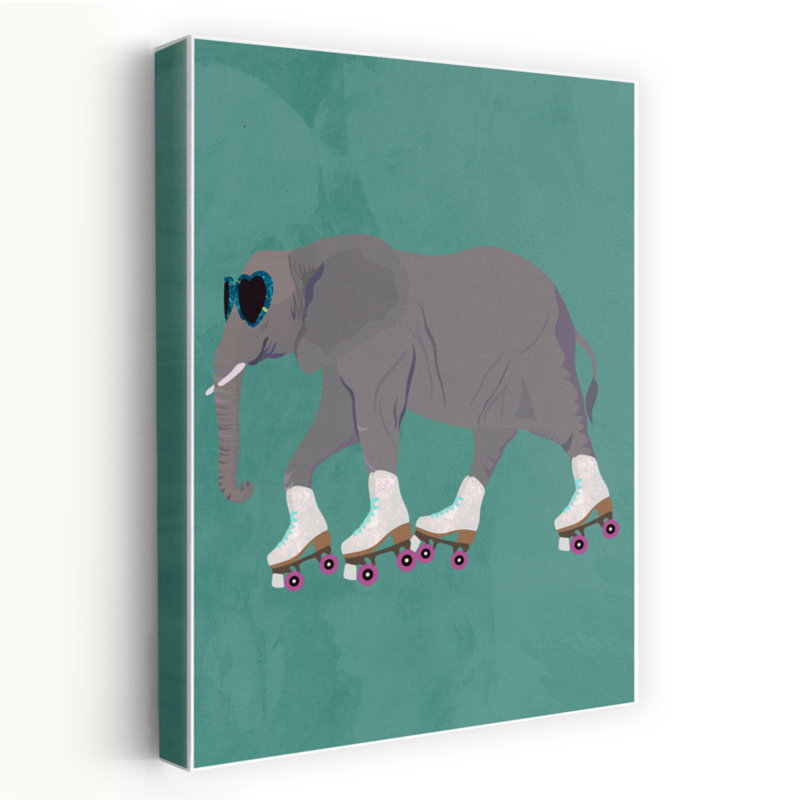 Cool Elephant Skater Modern Playful Whimsical Elephant Wall Art Print, 60.96cm H x 40.64cm W