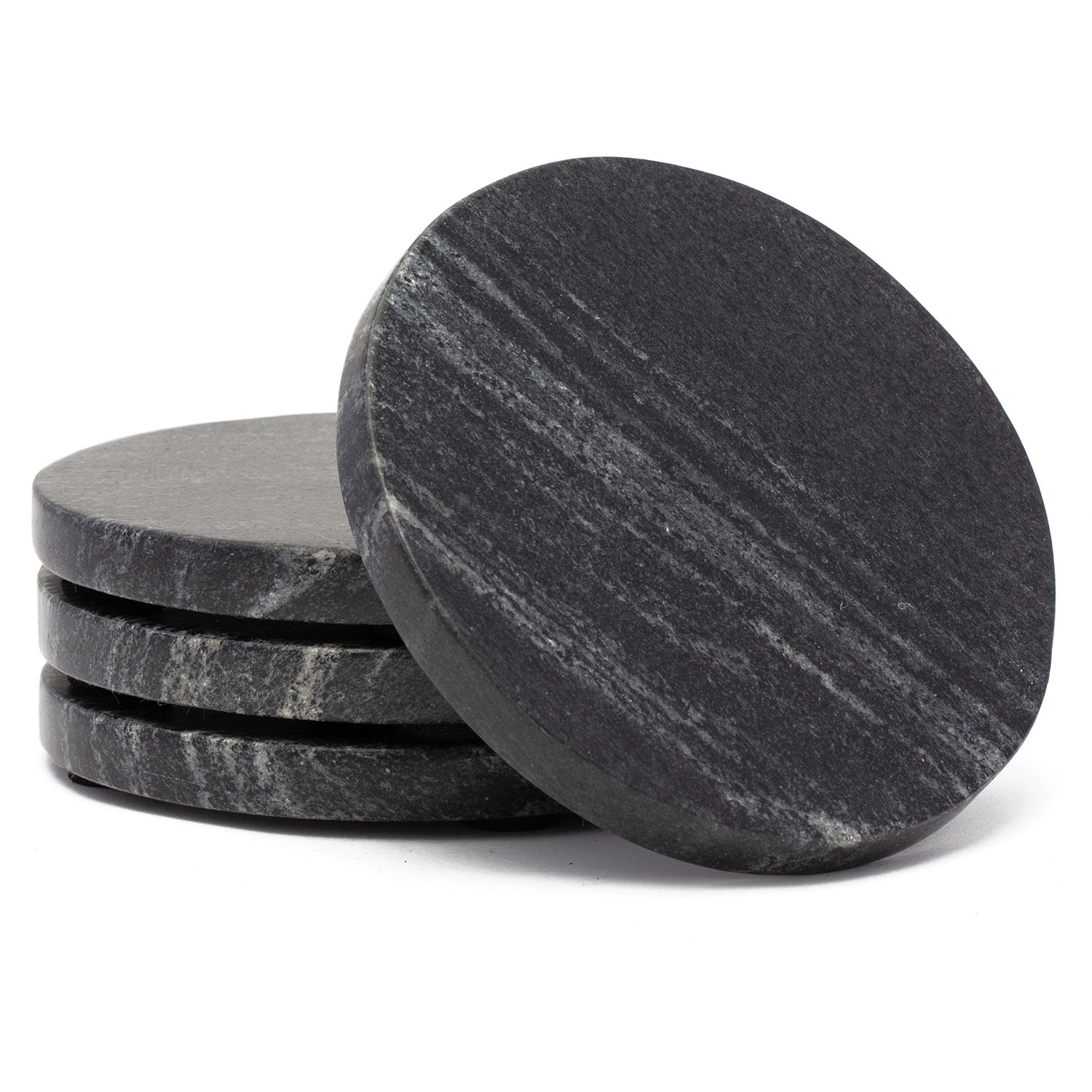 Wrought Studio™ 4 Pack Natural Black Marble Round Coasters 4.5" Diameter & Reviews | Wayfair