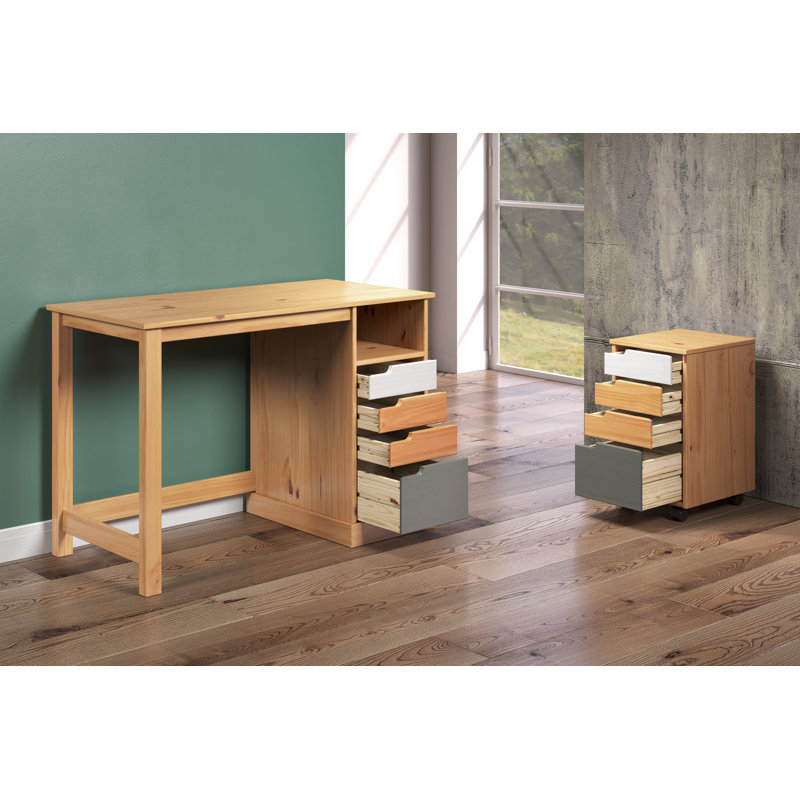 Brugos Solid Wood Writing Desk, Honey/White/Grey
