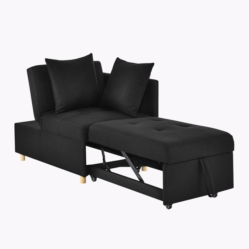 Convertible Sleeper Chair With Adjustable Backrest, Black Linen