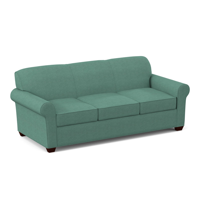 Finn Rolled Arm Sofa with Reversible Cushions, Empire Mahogany, Antic Lagoon, 34" H x 83" W x 36" D