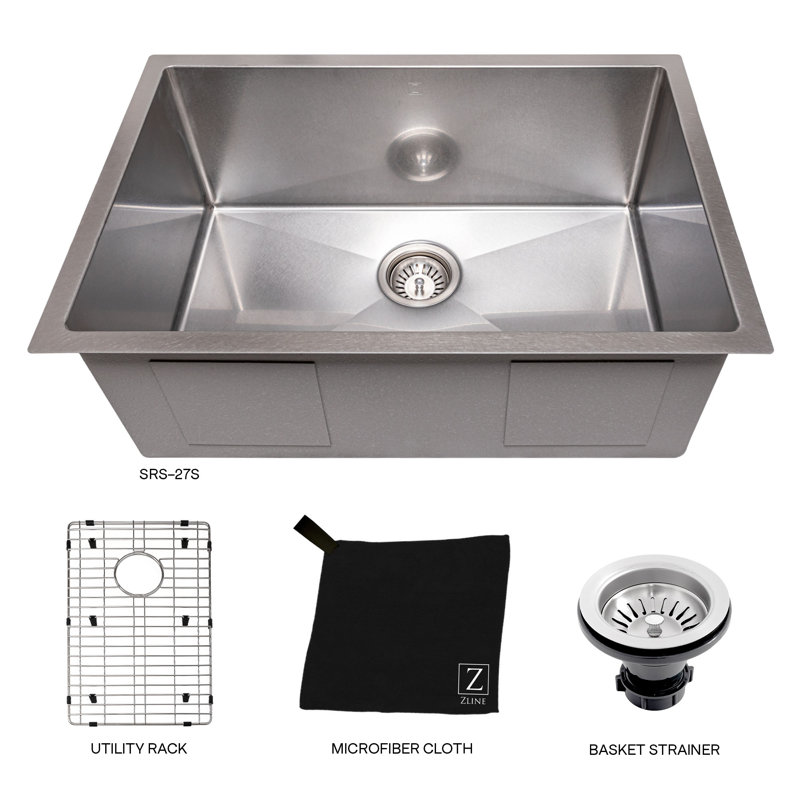 DuraSnow® ZLINE 27" Meribel Undermount Single Bowl Fingerprint Resistant Stainless Steel Kitchen Sink with Bottom Grid