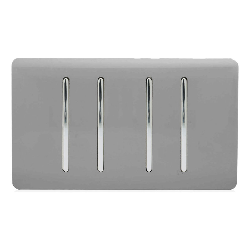 Trendi Switch 4 Gang Light Switch (3x 1 or 2 Way & 1 x Intermediate), Light Grey