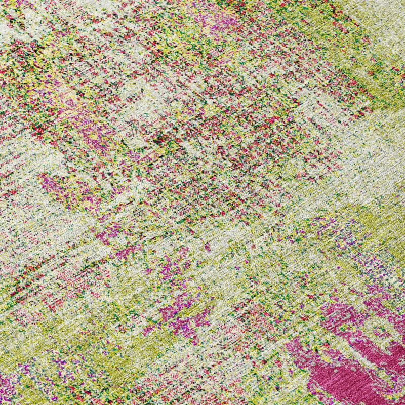 Lime Abstract Flat Woven Synthetic 8' x 10' Washable Rug