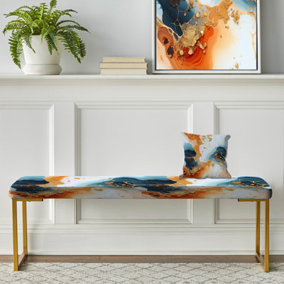 Marble Upholstered Gold Bench