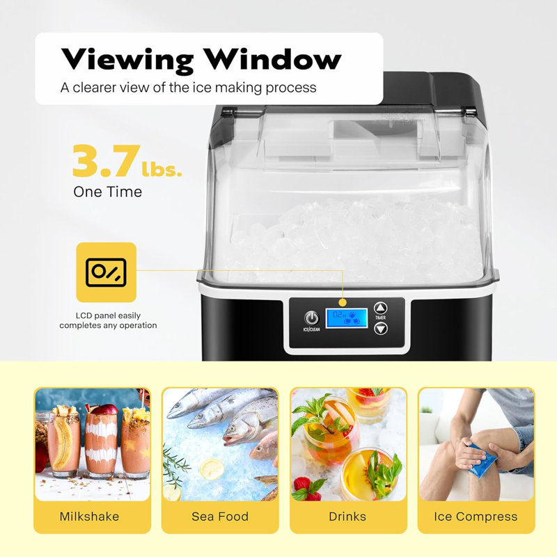 Black Stainless Steel Portable Countertop Nugget Ice Maker