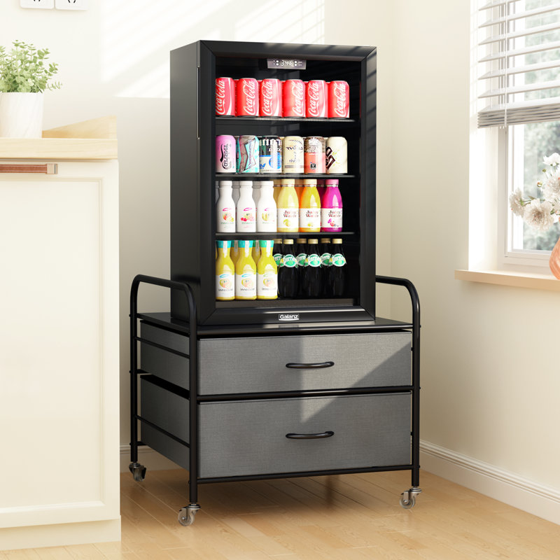 Mini Fridge Stand With Storage, 2 Drawer Fridge Cart, Dorm Fridge Table With 4 Swivel Wheels, Gray
