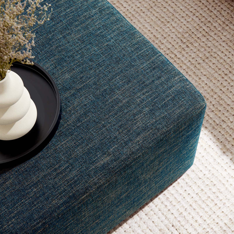 Modway Callum Upholstered Ottoman, Heathered Weave Azure Fabric