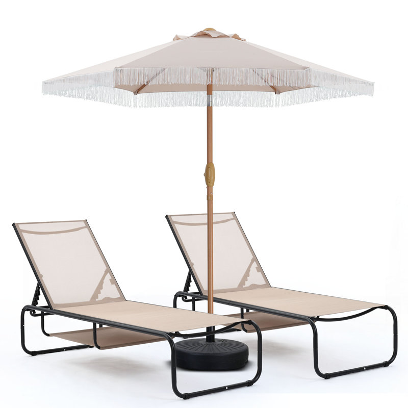 3 Piece Outdoor Chaise Lounge Set With Umbrella