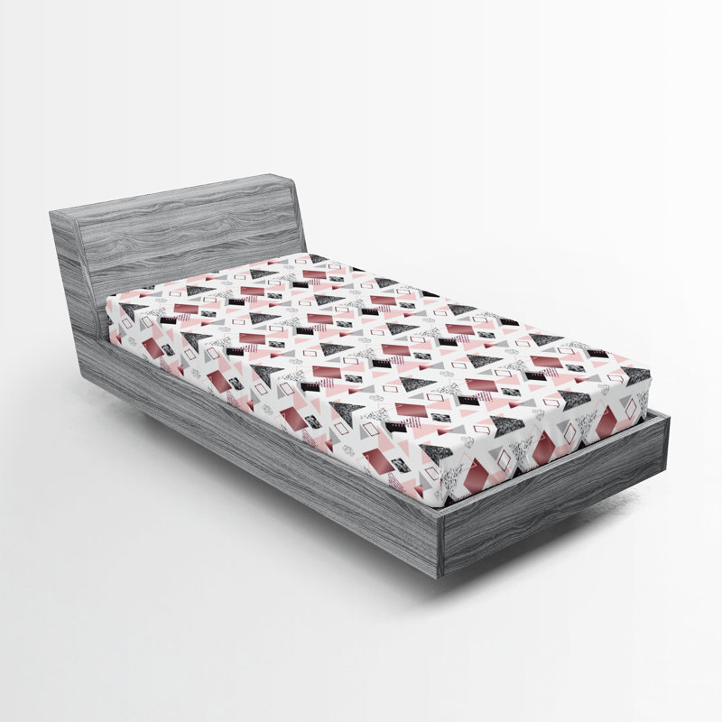 Drap-housse à motif floral Ambesonne, Drap-housse simple TG, Gris, rosé, rose séchée / géométrique