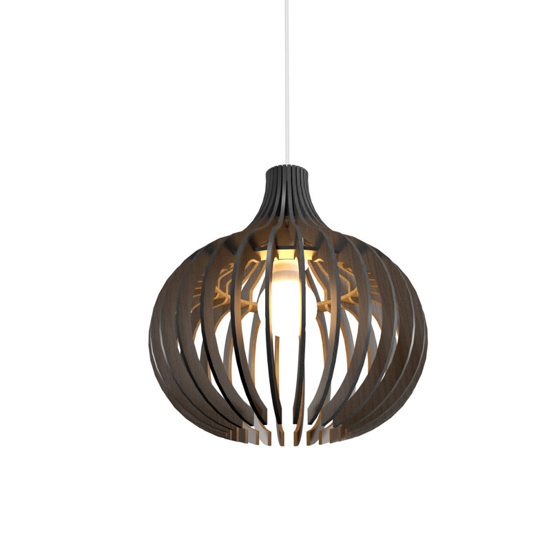 Matte Black Mini Globe Pendant Light with Wood Veneer