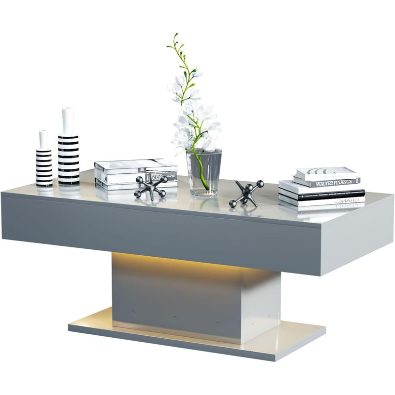 Table basse moderne ultrabrillante avec lumières DEL réglables pour le salon, Gris
