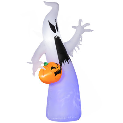5.9' Halloween Inflatable Outdoor Decoration Ghost With Pumpkin, Blow Up LED Yard Decor For Garden, Lawn, Party, Holiday, Waterproof, Purple