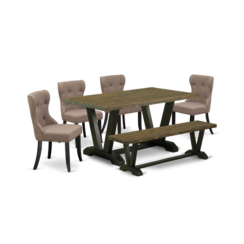 Ensemble de table de salle à manger 5 pièces comprenant une table rectangulaire en bois avec rallonge amovible et 4 chaises rembourrées, noir