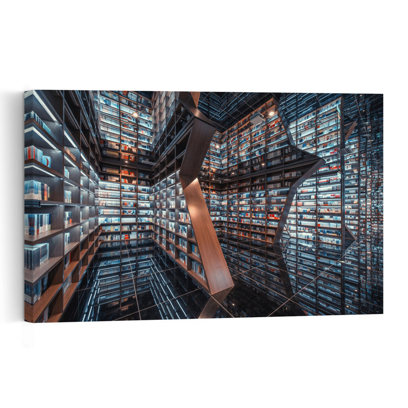 Infinite Library Reflections Geometric Modern Architecture Wall Art Print, H 24 po x l 36 po