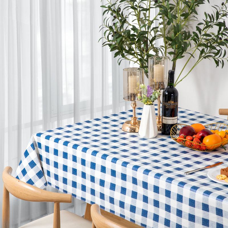 Nappe rectangulaire imperméable en vinyle à carreaux avec envers en flanelle, 132 x 178 cm, bleu