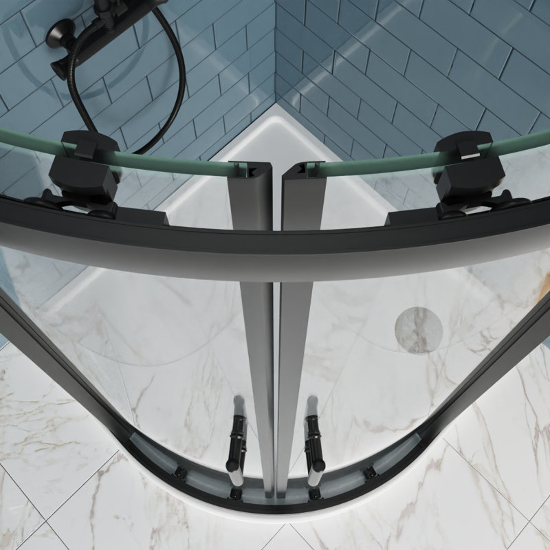 Offset Curved Shower Enclosure - 1900 x 900 x 760 mm Walk In Corner Cubicle, Black