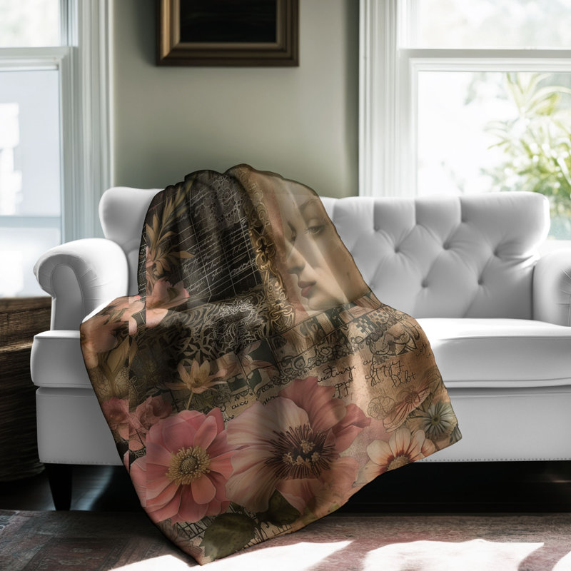 Couverture à motif floral matelassé, L 80 po x l 60 po