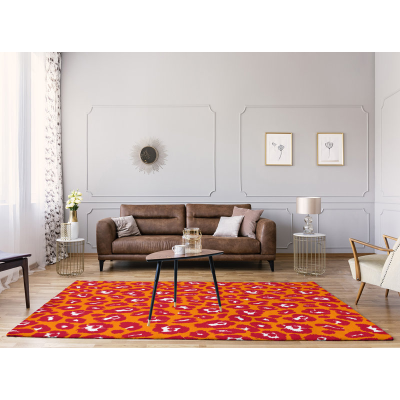 Imprimé animalier orange/rouge/blanc Tapis décoratif, Rectangle 4 pi x 6 pi