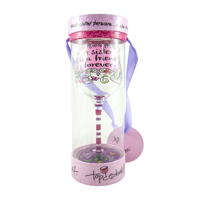 Hand-Painted Multicolor Sister Forever Wine Glass, 15oz