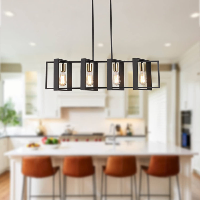 Lustre rectangulaire / carré à 4 lumières pour îlot de cuisine
