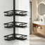 Serviteur de douche à barre de tension avec porte-serviettes et crochets, organisateur de douche de plancher à plafond réglable de 25 à 114 pouces, tablettes de coin à 4 niveaux pour le rangement et la suspension, noir mat