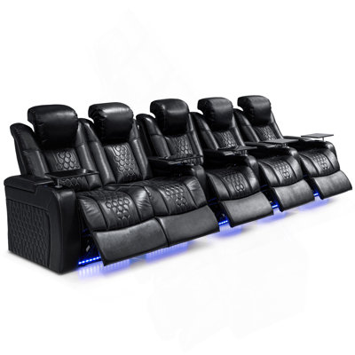 155.5"Power Recliner 5 PC Made Withtop-Grain Nappa,Fully Adjustable Relaxation,Smart Charging,Dynamic RGB LED Lighting