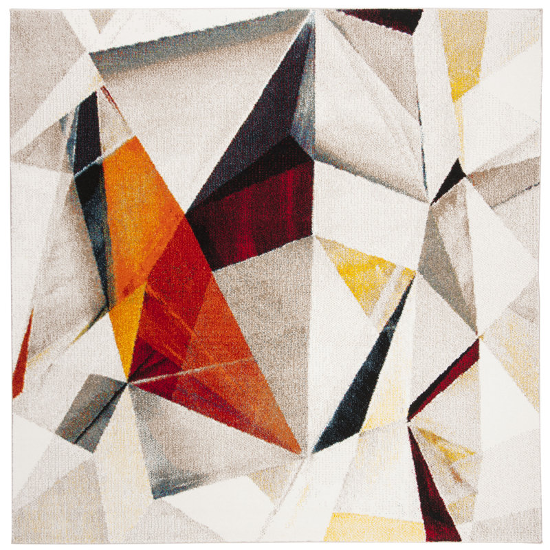 Asumi Wimbled Geometric Gray/Beige Area Rug, Square 6'7"