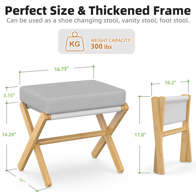 Solid Wood Accent Stool, Grey
