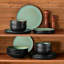 16 Pieces Dinnerware, Pocelain Round Plate, Dinner Plate, Dessert Plate, Soup Bowl And Bowl With Vertical Edge, Serve For 4 Person, Blue And Black-117546792