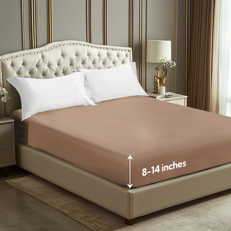 Solayne Deep Pocket Fitted Sheet Only 100% Long Staple Cotton Breathable Bottom Sheet Fits Up To 14" Deep Mattress, Brown