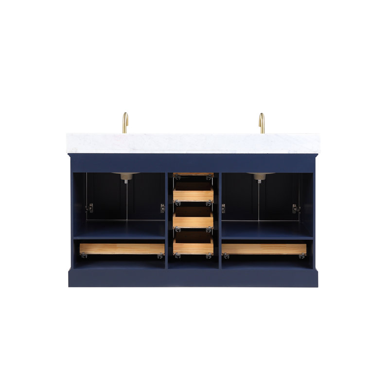 Meuble-lavabo double 61 avec comptoir 61, Bleu