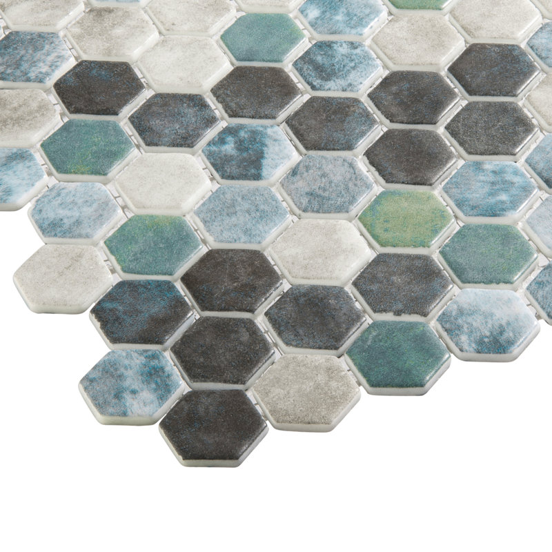 Dosseret de cuisine en mosaïque de verre Trillions Hexagon Honeycomb, salle de bain, douche, piscine, mur et plancher, Paon