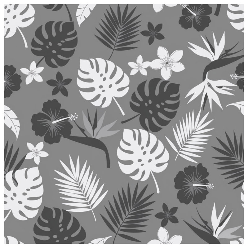 Rideau de douche monochrome à feuilles tropicales extra long, L 70 po x H 93 po