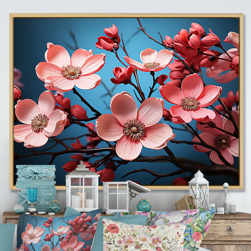 «White and Pink Dogwood Blossoms II», reproduction sur toile, Cadre naturel flottant, H 16 po x l 32 po x P 1 po