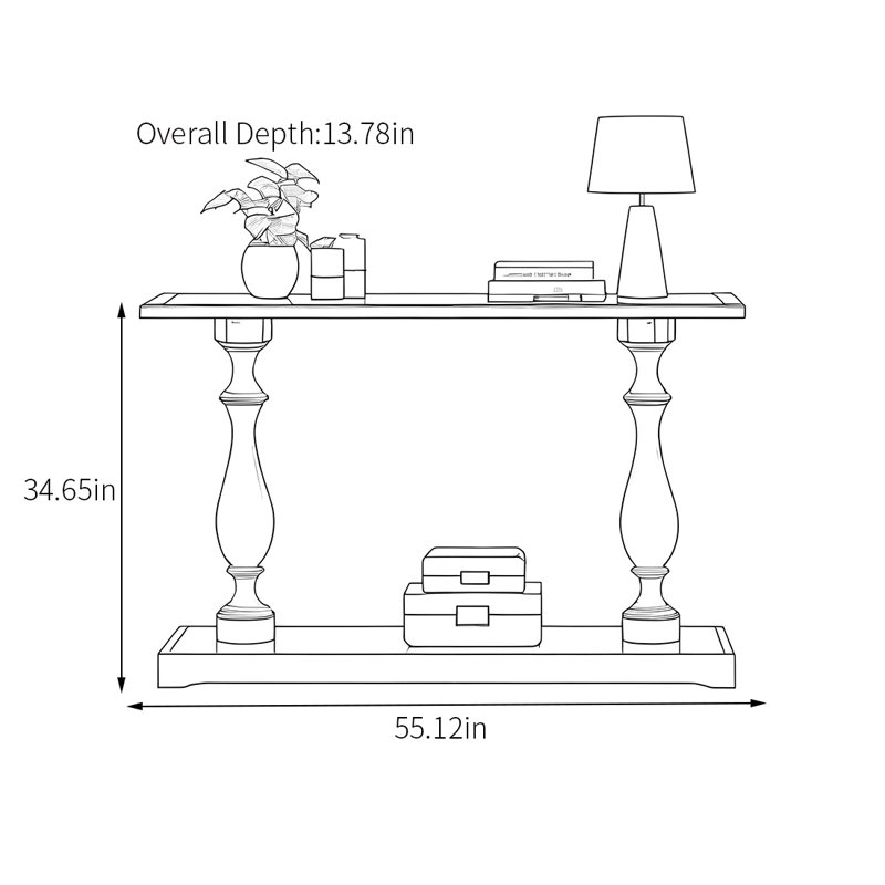 Console à colonne romaine de style américain., H 34,65 po x l 55,12 po x P 13,78 po, Bois gris