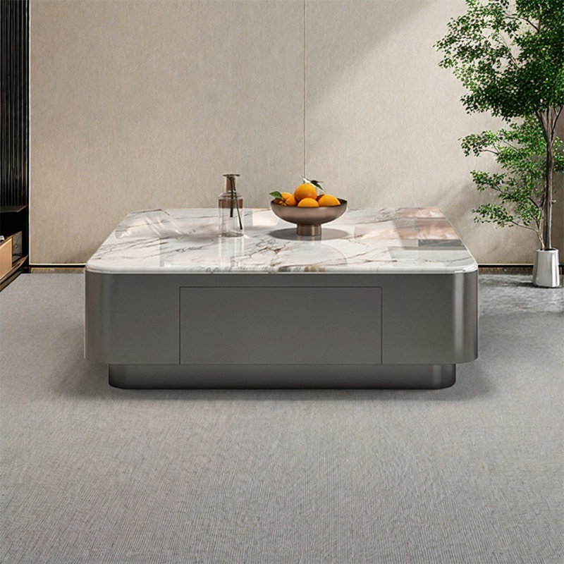 Italian square microcrystalline stone coffee table, 12.6" H x 35.4" L x 35.4" W