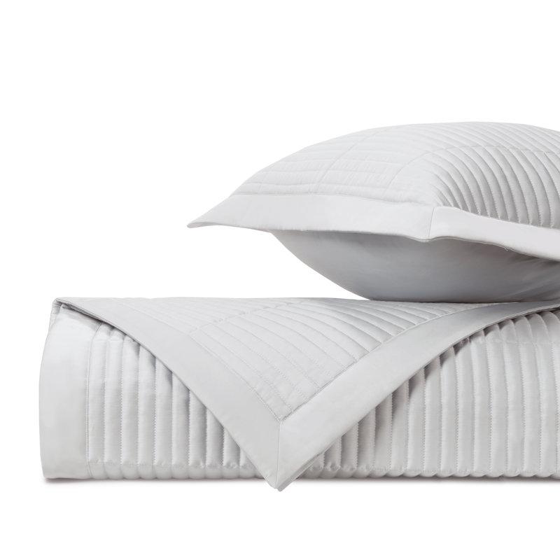 Channel Quilted Sateen Coverlet Set, King Coverlet / Bedspread + 2 Shams, Pebble
