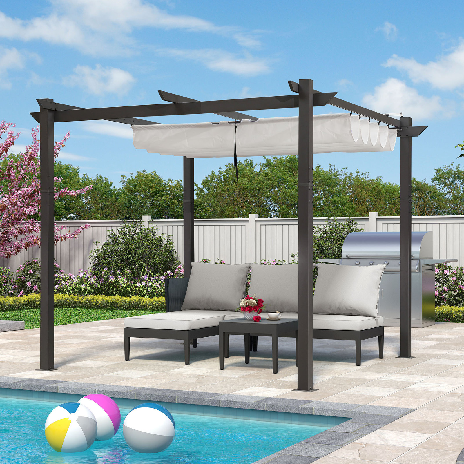 Purple Leaf Pergola with Canopy, White