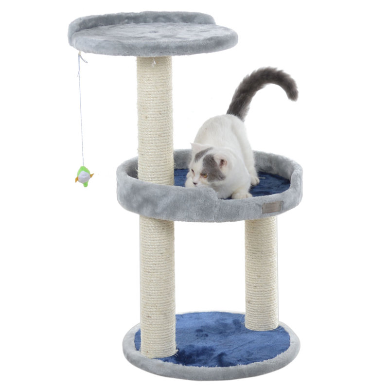Gray Faux Fur and Sisal 3-Level Cat Tree
