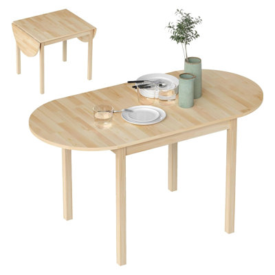 DFW Solid Wood Drop Leaf Dining Table - Space Saving Folding Dining Table for Small Spaces, Natural Pine Expandable Kitchen Table for Apartment, Office