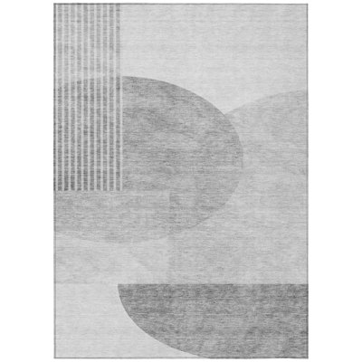 5' X 8' Gray Silver And Ivory Geometric Washable Indoor Outdoor Area Rug