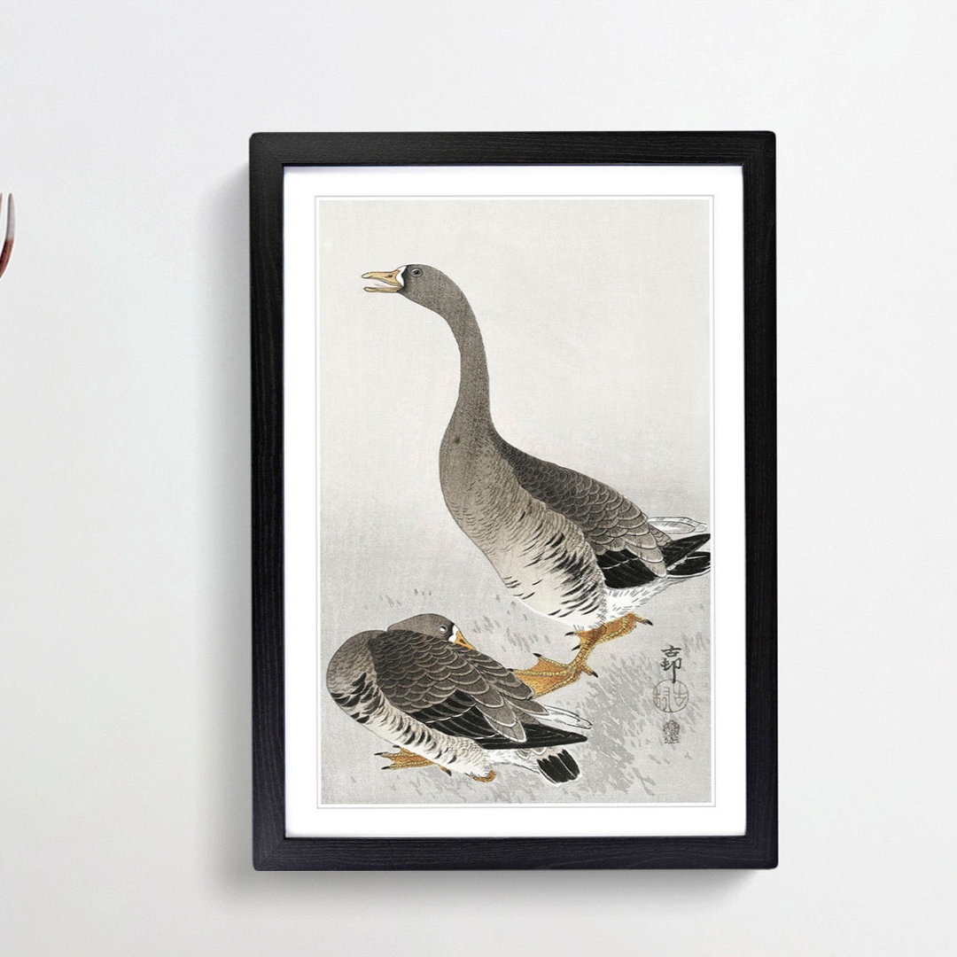 Pair of Geese by Ohara Koson - Framed Print