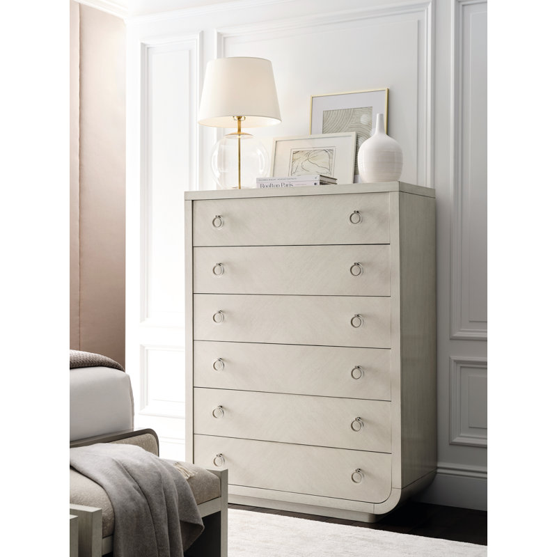 White Transitional 6-Drawer Chest with Metal Hardware