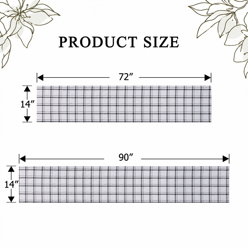 100% Cotton Holiday Plaid Table Runner, 72" L, Black/White