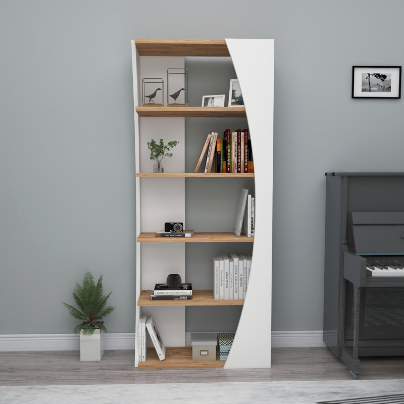 Modern Bookshelf, Atlantic Pine & White, 59.1 x 25.0 x 9.4 inches | 100% Melamine Coated Particle Board, Thickness: 0.7 inches | Stylish & Functional Storage Solution for Home & Office, Sleek Design